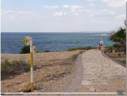 Cypern. E4 skilt p strandpromenaden ved Agia Napa [Klik for et strre billede]
